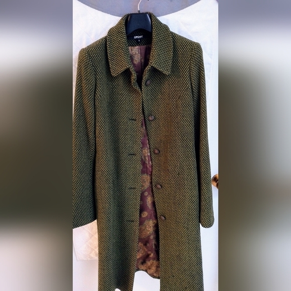 Donna Karan DKNY Green Wool Blend Maxi Coat Long Winter Trench Size 8 - Picture 8 of 14